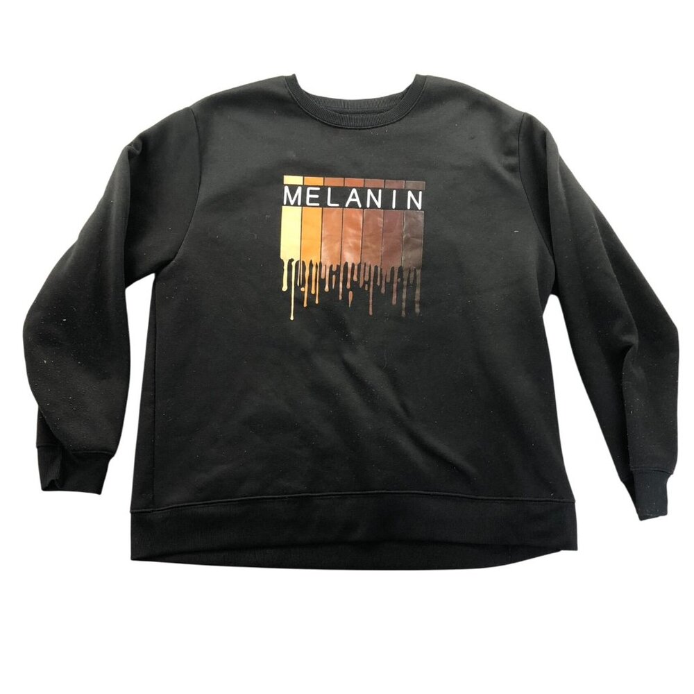 Shein Mens Sweatshirt 2XL Black Melanin Drip Graphic Crewneck Casual Pullover